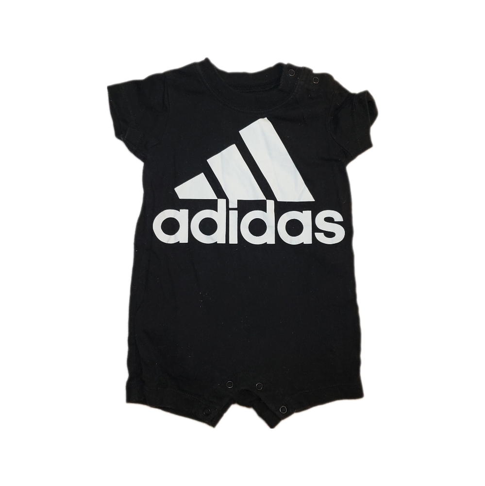 Adidas 6m Baby Black and White Logo Short Sleeve Shortalls Romper